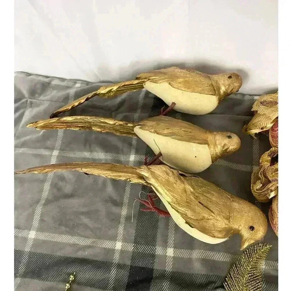 VTG 12x Christmas Decorations Gold Glitter Feathers Feather Birds Ornaments - Picture 4 of 15